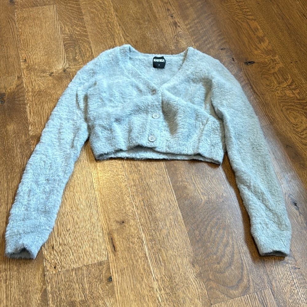 Katie J NYC Girls Juniors Cropped Sweater Grey Size Small